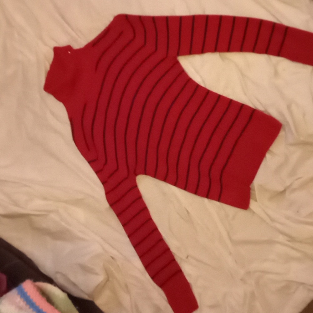 Woman's large Tommy Hilfiger red and blue stripped partial turtleneck sweater